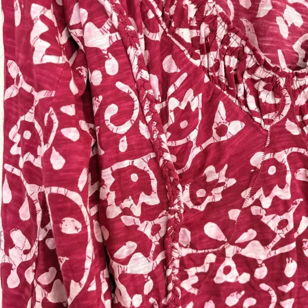 Free People On the Block Bell Sleeve Boho Patterned Top Berry Combo Medium